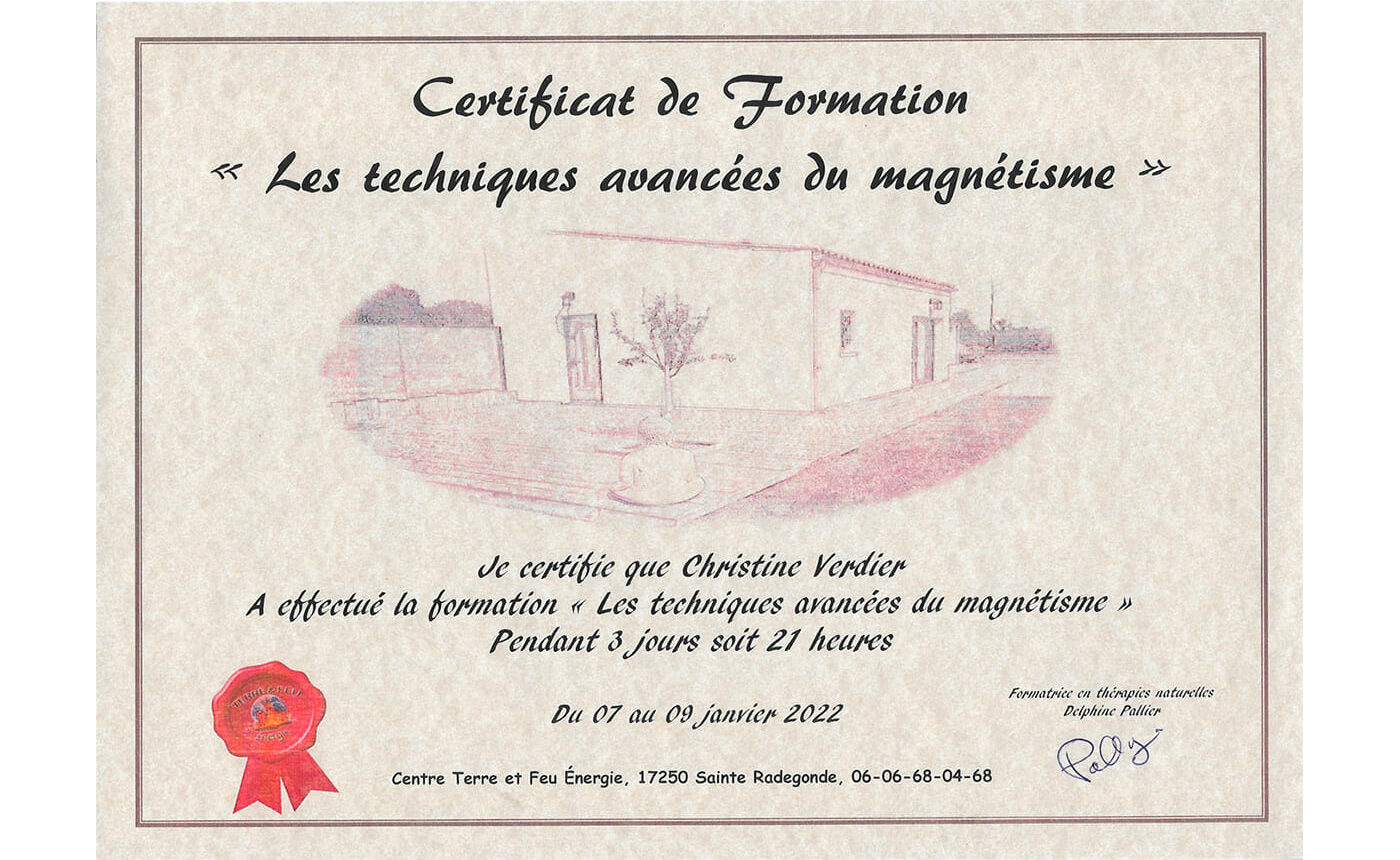 Diplôme de magnétisme de C. VERDIER - Approche professionnelle pour votre bien-être