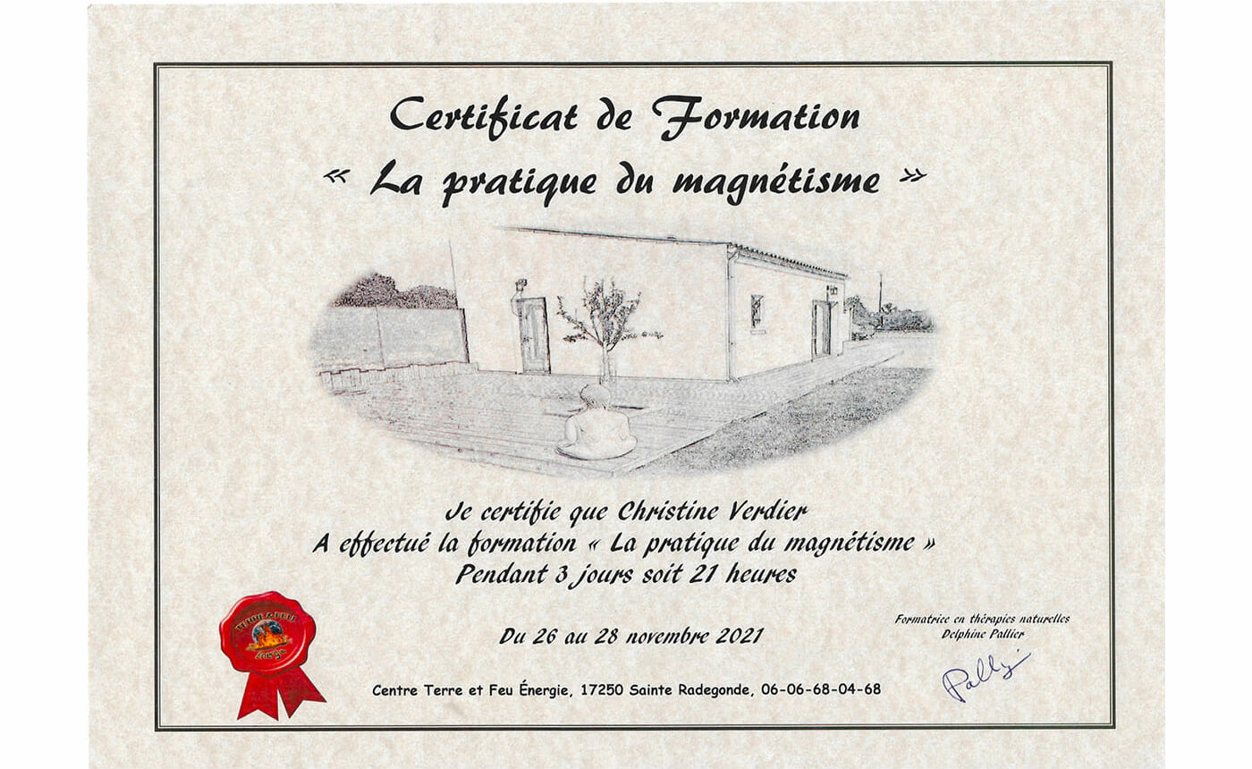 Diplôme certifié de magnétisme - Preuve de compétence et d'expertise